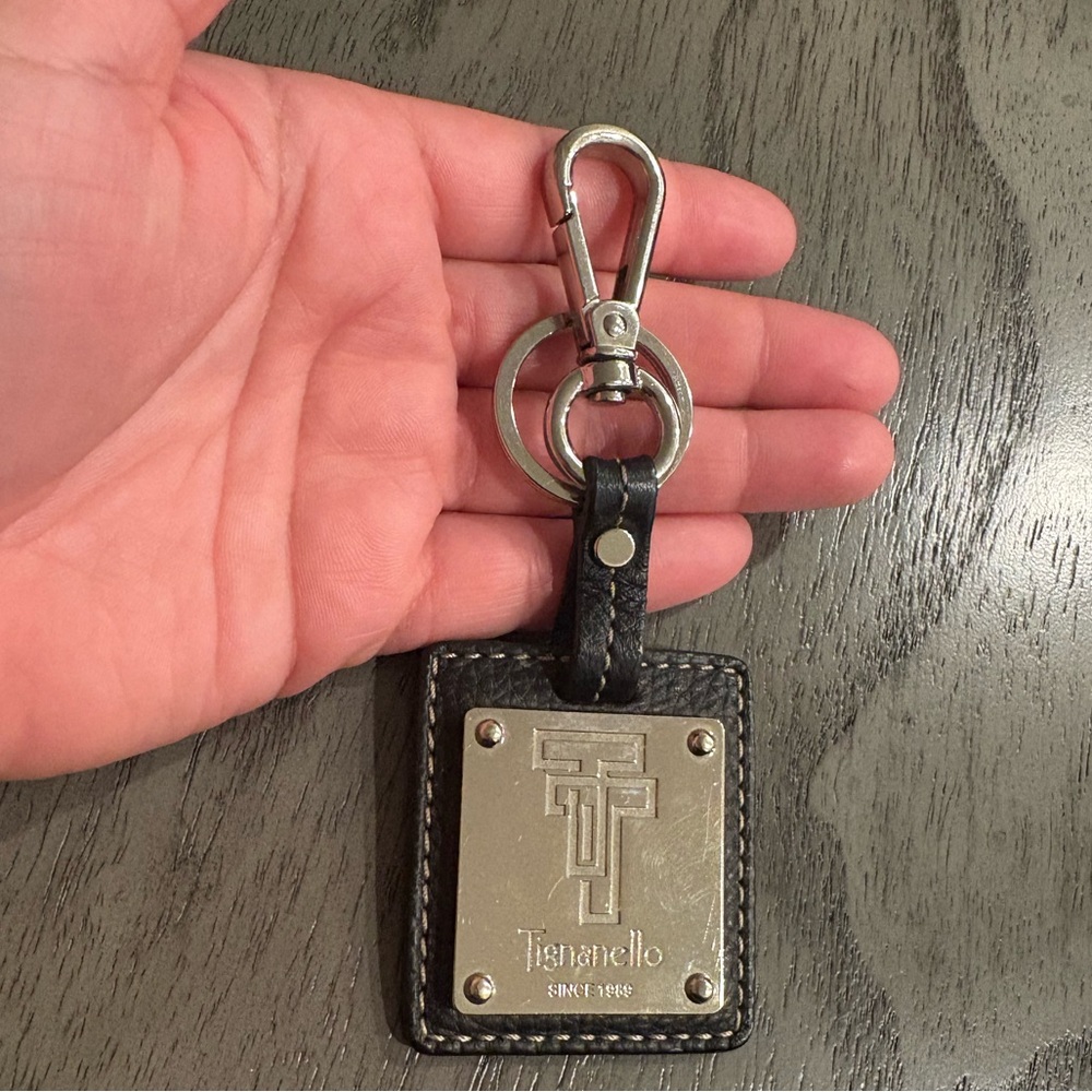 Tignanello Black and Silver Key Holder purse bag charm hang tag
